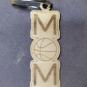 Wooden MOM Basketball Keychain